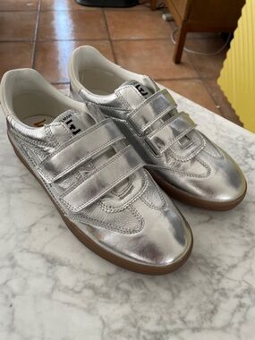 Sam Edelman Talia Leather Sneakers Silver Size 7.5 38